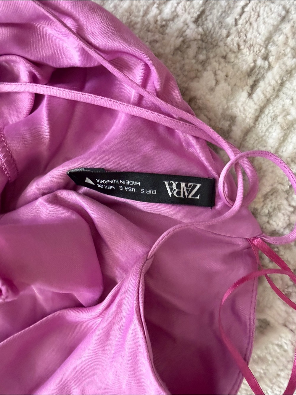 Zara Hot Pink Satin Slip Camisole with Spaghetti Straps